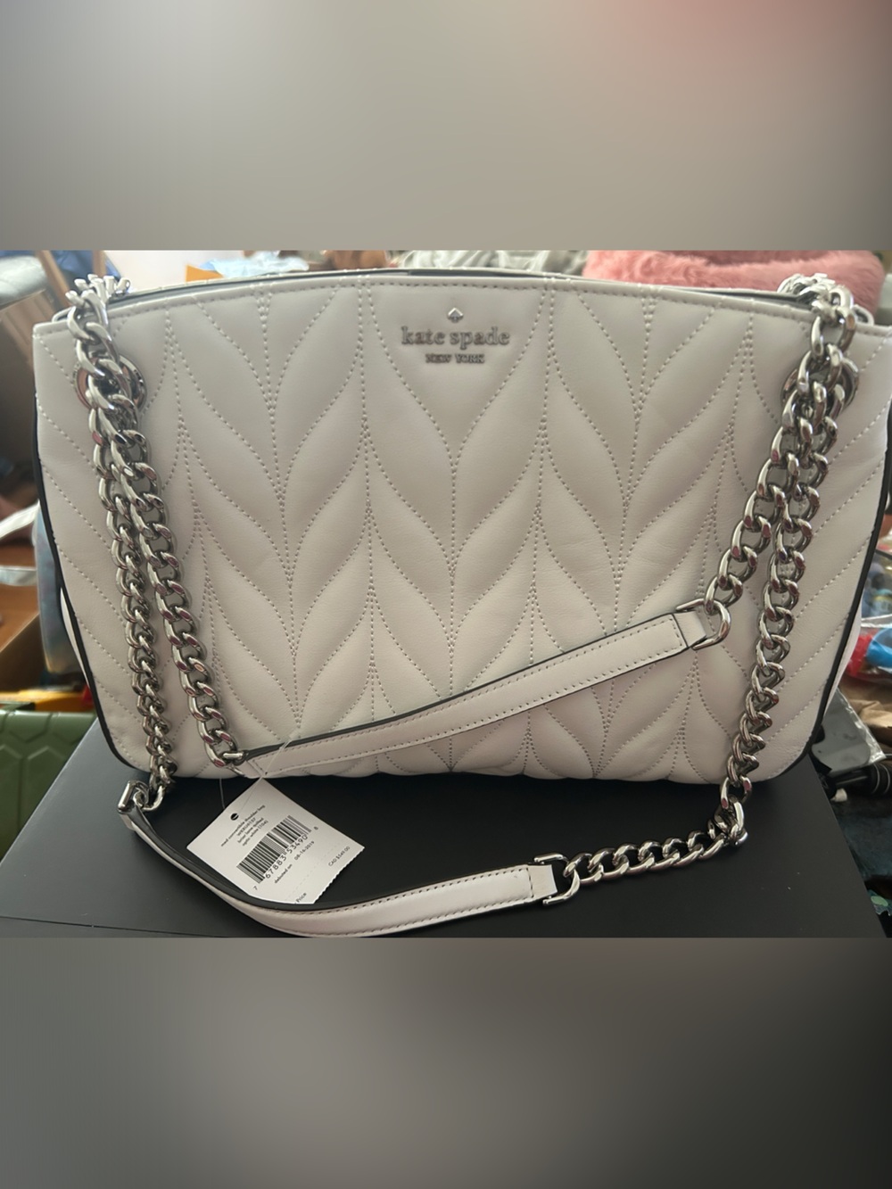 kate spade Quilted Chain-Detail Shoulder Bag in white Briar lane quilted purse